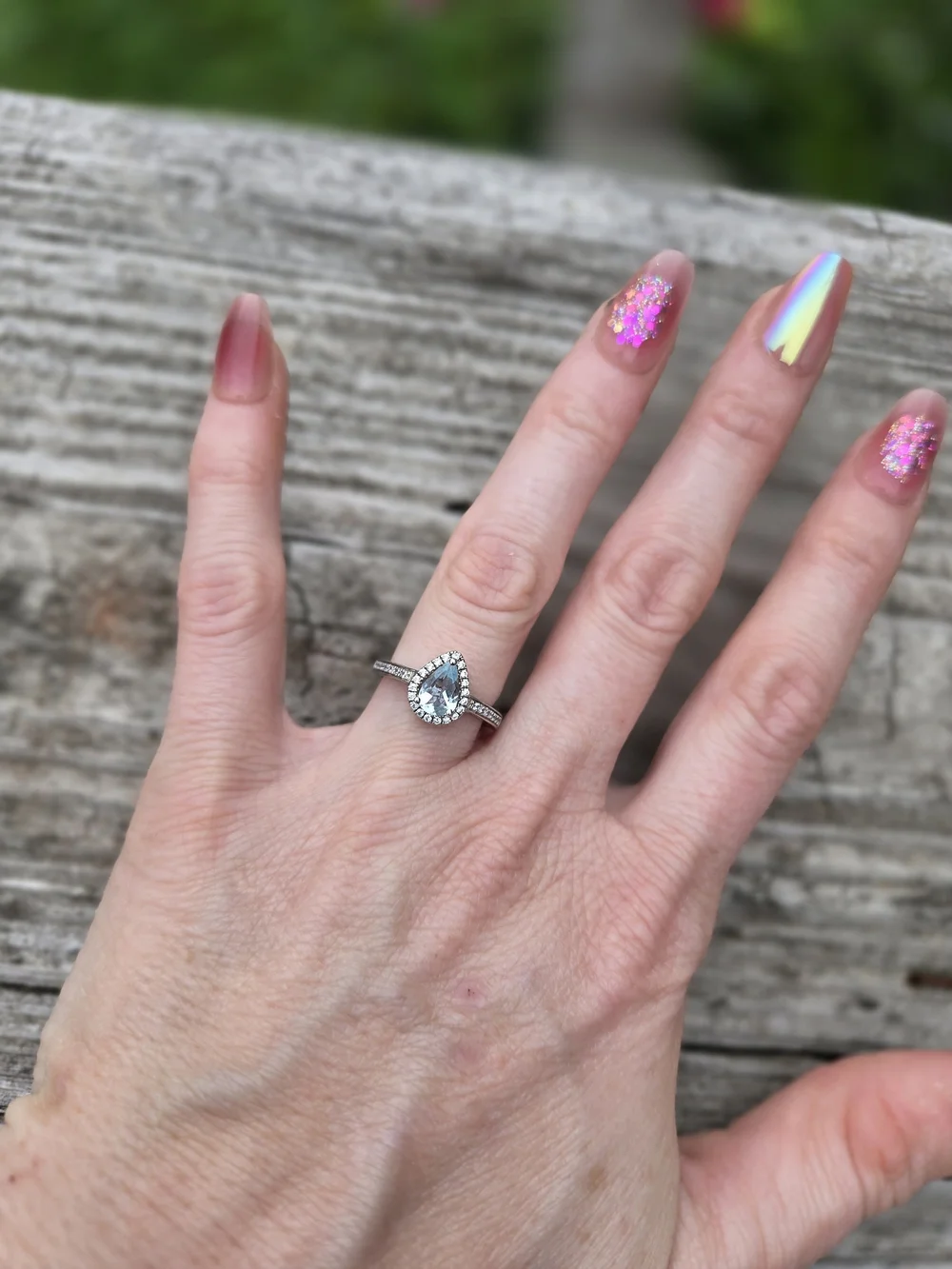 Sterling Silver Aquamarine Halo Ring